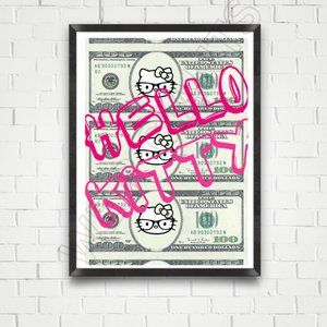 ONE OF A KIND Hello Kitty Money Art Print 11x17